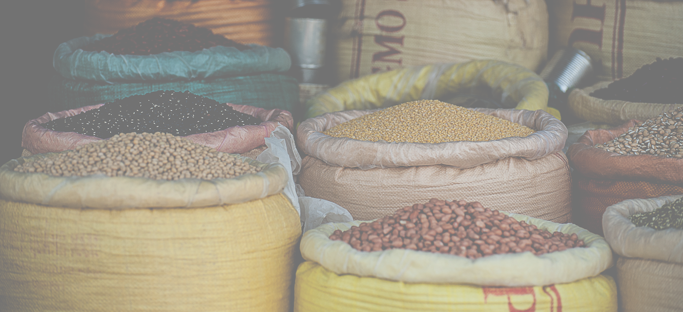 Bags of seeds and beans at a street market