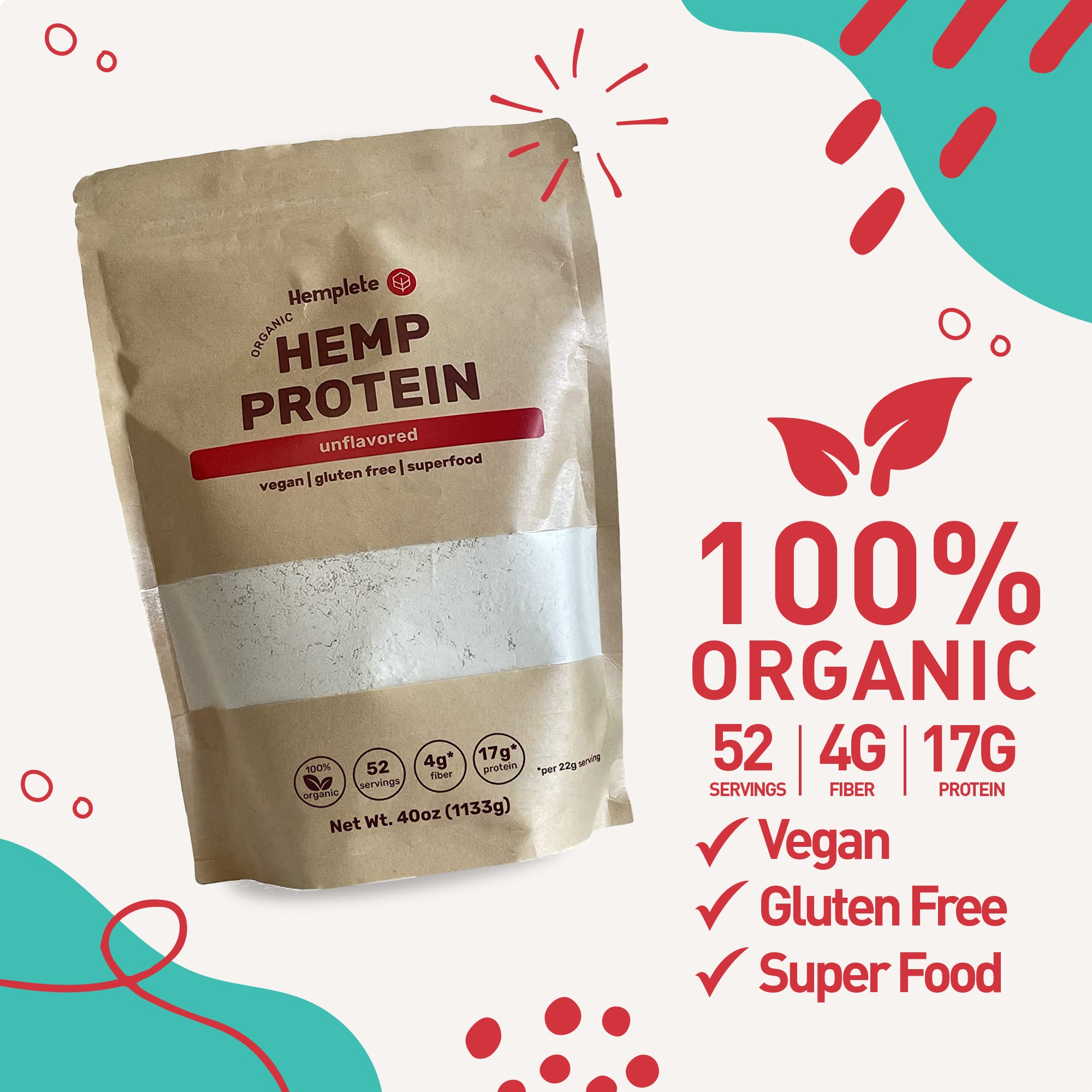 Organic Unflavored Hemp Protein - Hemplete