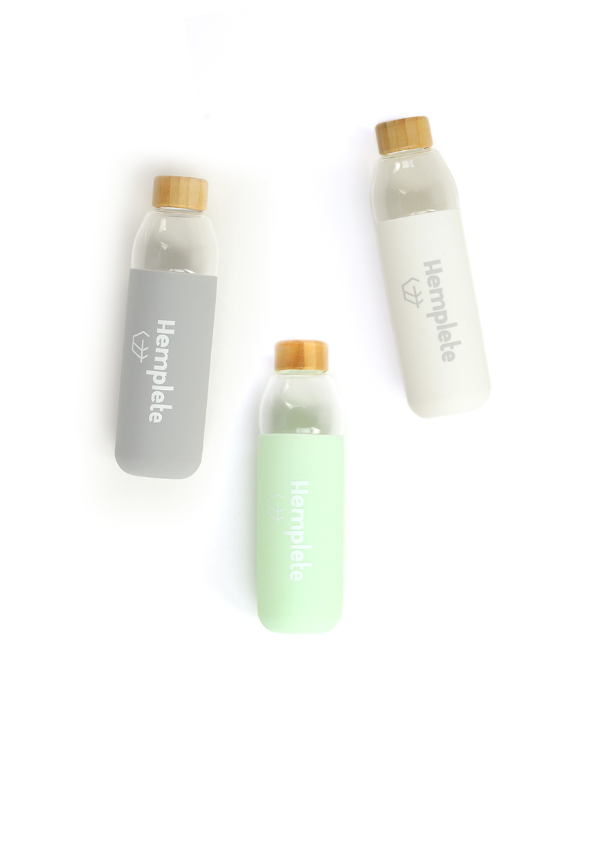 Hemplete Glass Water Bottle, 17 Oz. BPA-Free - Hemplete